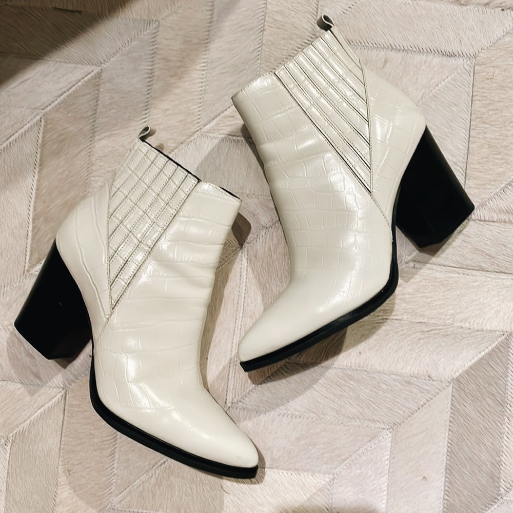 Marc Fisher White Heeled Croc Booties